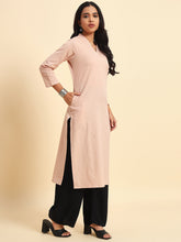 Thread Plus Cotton Flax Straight Kurti In Onion Pink Color For Women